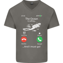The Ocean Is Calling Scuba Diving Diver Mens V-Neck Cotton T-Shirt Charcoal