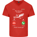 The Ocean Is Calling Scuba Diving Diver Mens V-Neck Cotton T-Shirt Red