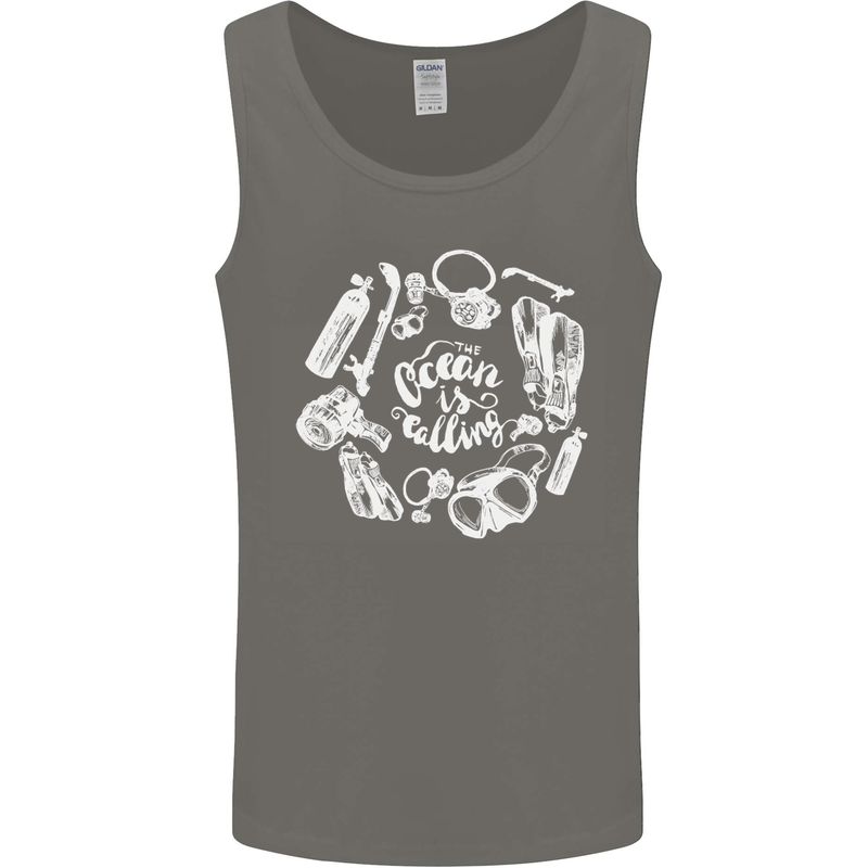 The Ocean Is Calling Scuba Diving Diver Mens Vest Tank Top Charcoal