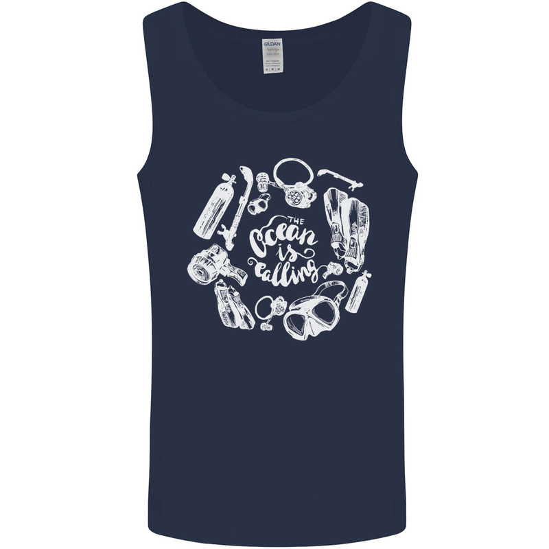 The Ocean Is Calling Scuba Diving Diver Mens Vest Tank Top Navy Blue