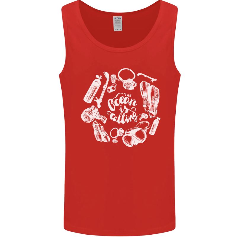 The Ocean Is Calling Scuba Diving Diver Mens Vest Tank Top Red