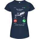 The Ocean Is Calling Scuba Diving Diver Womens Petite Cut T-Shirt Navy Blue