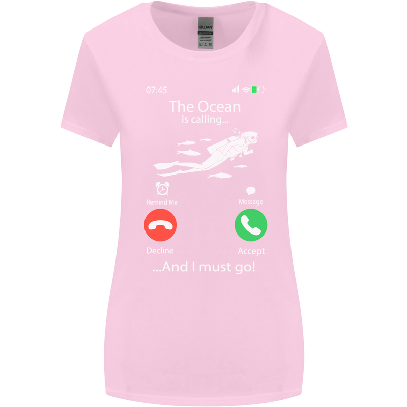 The Ocean Is Calling Scuba Diving Diver Womens Wider Cut T-Shirt Light Pink
