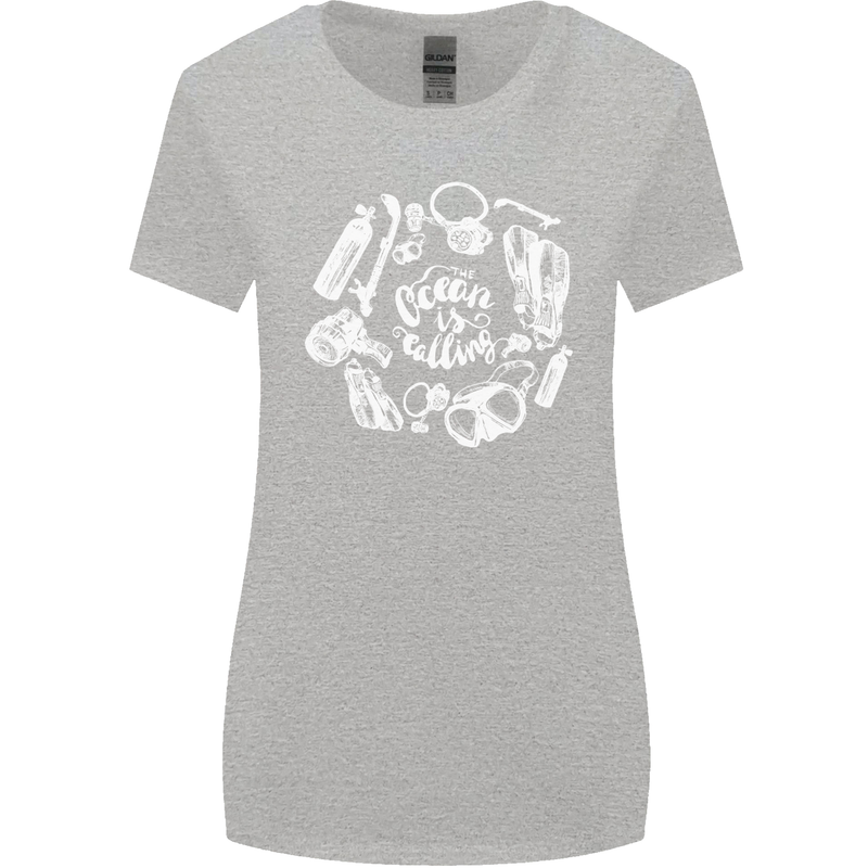 The Ocean Is Calling Scuba Diving Diver Womens Wider Cut T-Shirt Sports Grey