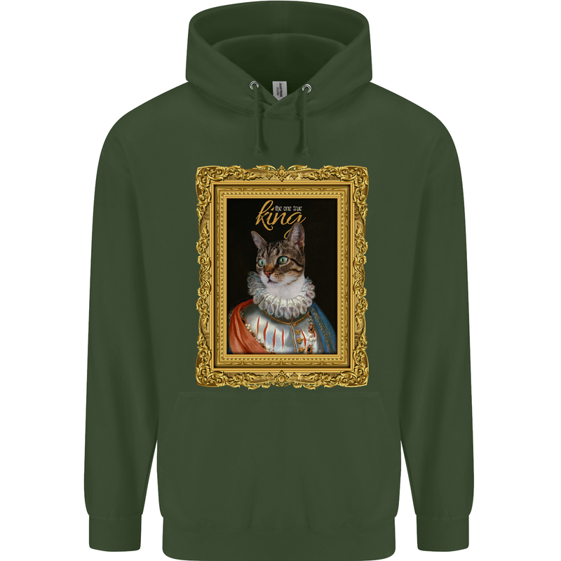 The One True Cat King Funny Childrens Kids Hoodie Forest Green