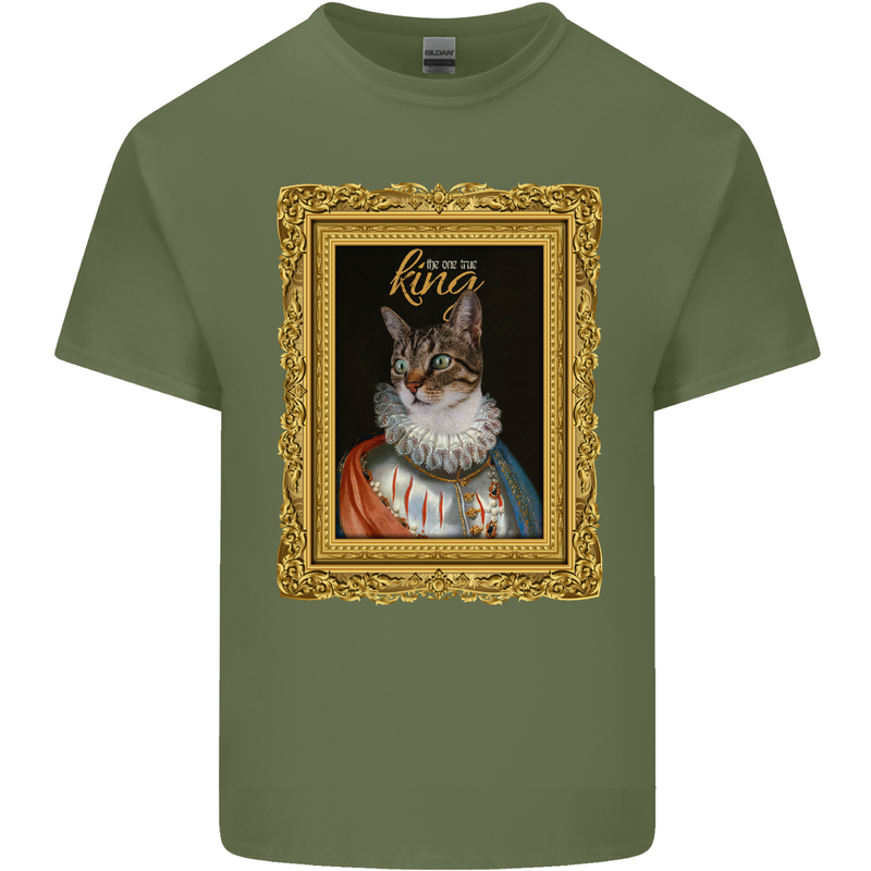 The One True Cat King Funny Mens Cotton T-Shirt Tee Top Military Green