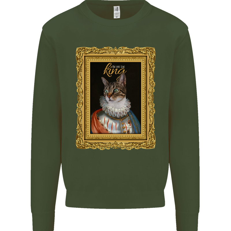 The One True Cat King Funny Mens Sweatshirt Jumper Forest Green
