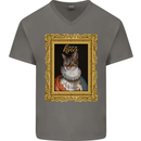 The One True Cat King Funny Mens V-Neck Cotton T-Shirt Charcoal