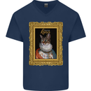The One True Cat King Funny Mens V-Neck Cotton T-Shirt Navy Blue