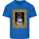 The One True Cat King Funny Mens V-Neck Cotton T-Shirt Royal Blue