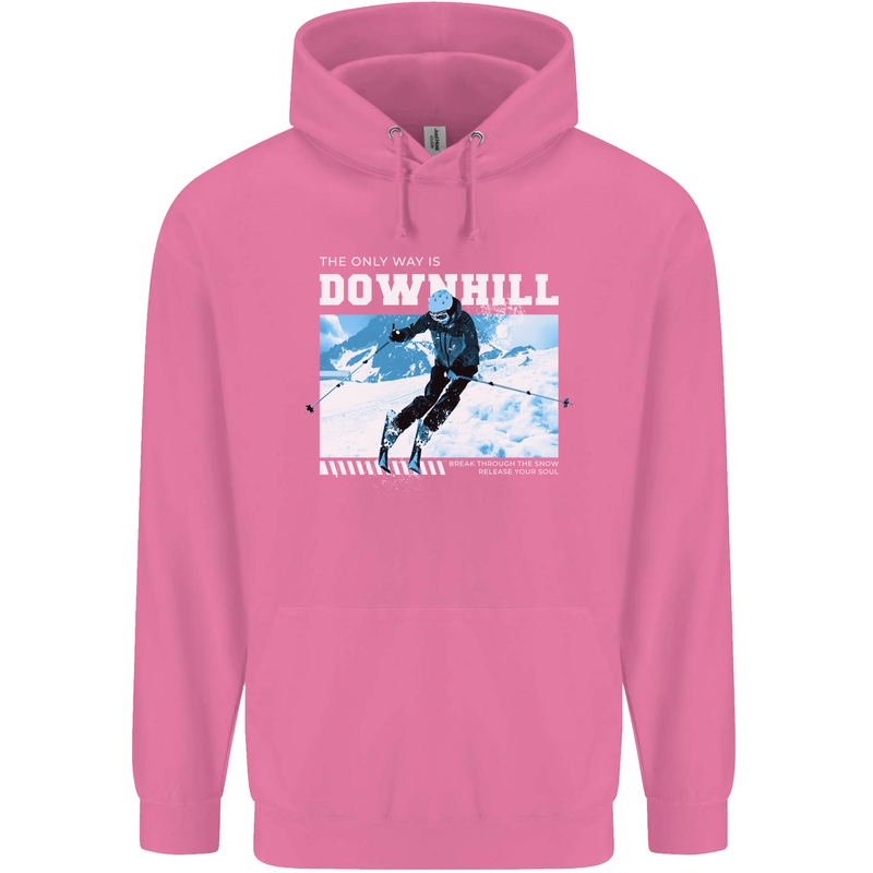 The Only Way is Downhill Skiing Ski Skier Childrens Kids Hoodie Azalea