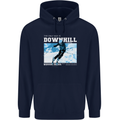 The Only Way is Downhill Skiing Ski Skier Childrens Kids Hoodie Navy Blue