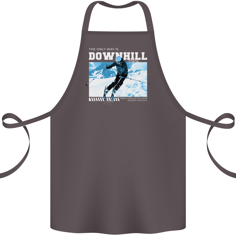 The Only Way is Downhill Skiing Ski Skier Cotton Apron 100% Organic Dark Grey