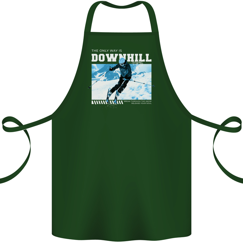 The Only Way is Downhill Skiing Ski Skier Cotton Apron 100% Organic Forest Green