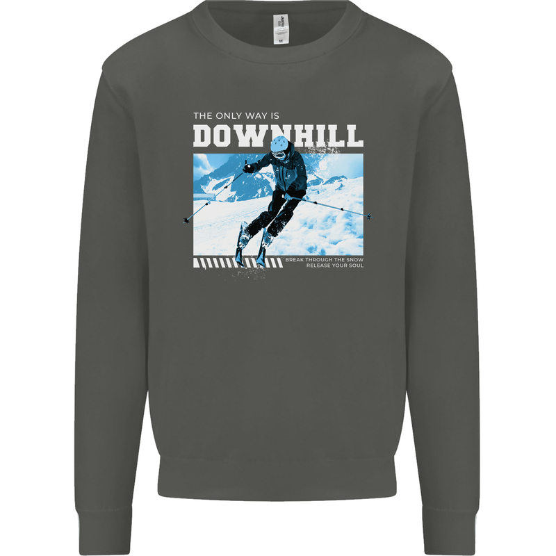 The Only Way is Downhill Skiing Ski Skier Kids Sweatshirt Jumper Storm Grey