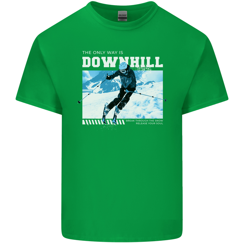The Only Way is Downhill Skiing Ski Skier Kids T-Shirt Childrens Irish Green