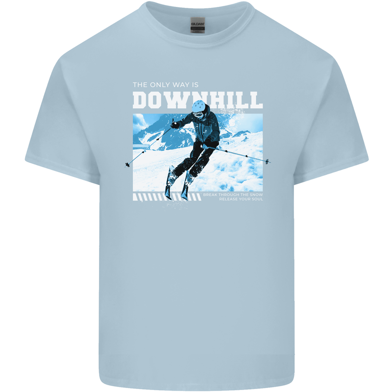 The Only Way is Downhill Skiing Ski Skier Kids T-Shirt Childrens Light Blue