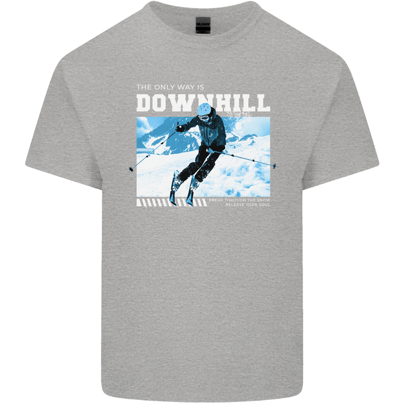 The Only Way is Downhill Skiing Ski Skier Kids T-Shirt Childrens Sports Grey