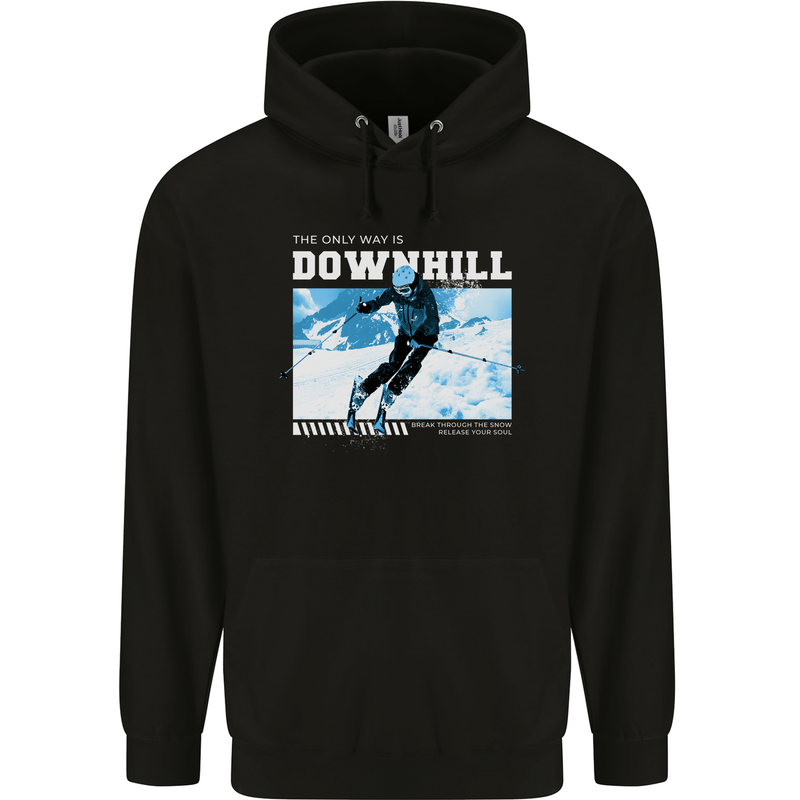 The Only Way is Downhill Skiing Ski Skier Mens 80% Cotton Hoodie Black