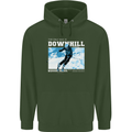The Only Way is Downhill Skiing Ski Skier Mens 80% Cotton Hoodie Forest Green