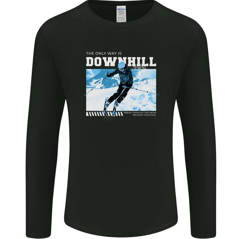 The Only Way is Downhill Skiing Ski Skier Mens Long Sleeve T-Shirt Black