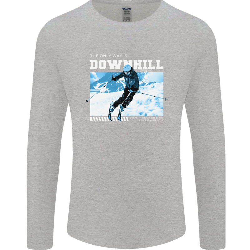 The Only Way is Downhill Skiing Ski Skier Mens Long Sleeve T-Shirt Sports Grey