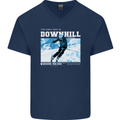 The Only Way is Downhill Skiing Ski Skier Mens V-Neck Cotton T-Shirt Navy Blue