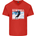 The Only Way is Downhill Skiing Ski Skier Mens V-Neck Cotton T-Shirt Red