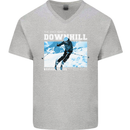 The Only Way is Downhill Skiing Ski Skier Mens V-Neck Cotton T-Shirt Sports Grey