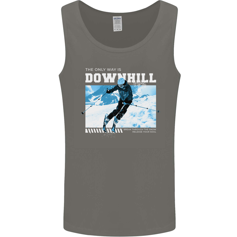 The Only Way is Downhill Skiing Ski Skier Mens Vest Tank Top Charcoal