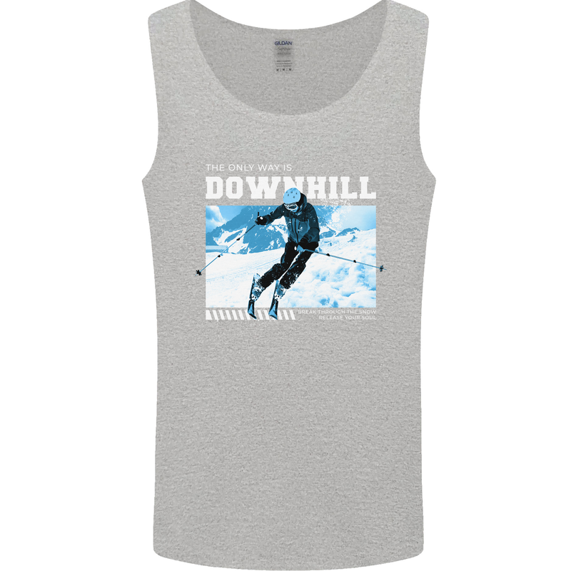 The Only Way is Downhill Skiing Ski Skier Mens Vest Tank Top Sports Grey