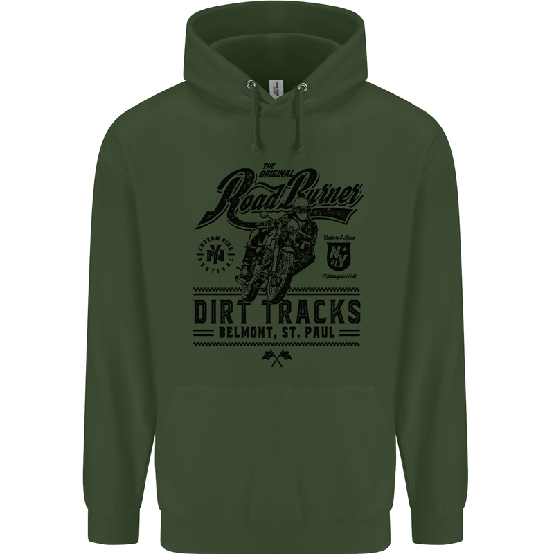 The Original Road Burner Biker Motorcycle Mens 80% Cotton Hoodie Forest Green