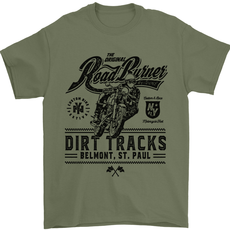 The Original Road Burner Biker Motorcycle Mens T-Shirt Cotton Gildan Military Green