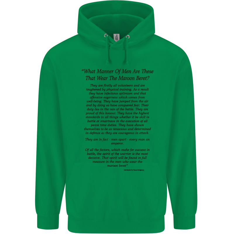 The Parachute Regiment Charter 1 2 3 4 Para Childrens Kids Hoodie Irish Green