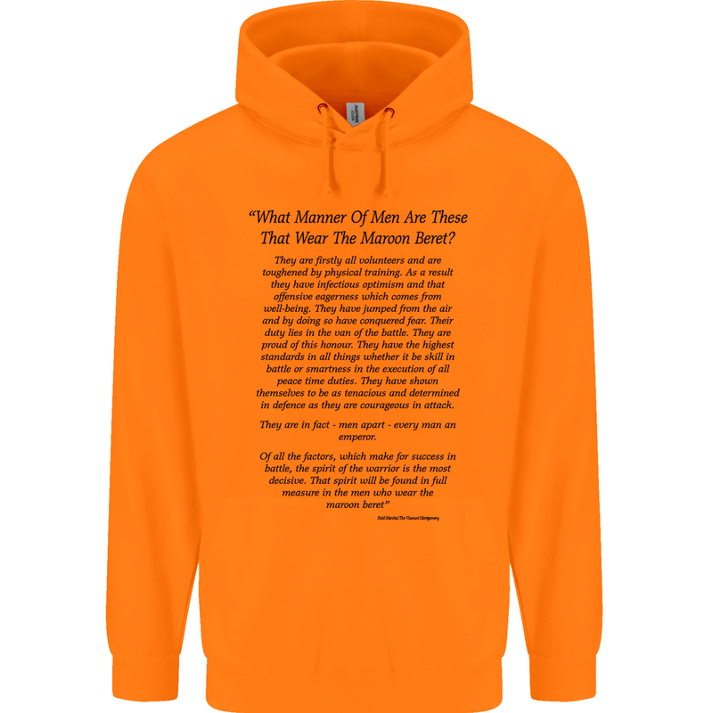The Parachute Regiment Charter 1 2 3 4 Para Childrens Kids Hoodie Orange