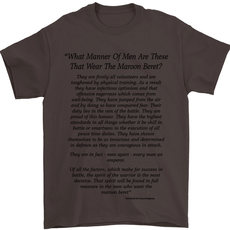 The Parachute Regiment Charter 1 2 3 4 Para Mens T-Shirt Cotton Gildan Dark Chocolate