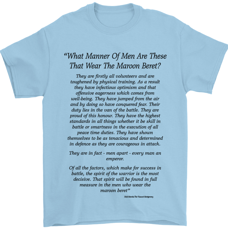 The Parachute Regiment Charter 1 2 3 4 Para Mens T-Shirt Cotton Gildan Light Blue