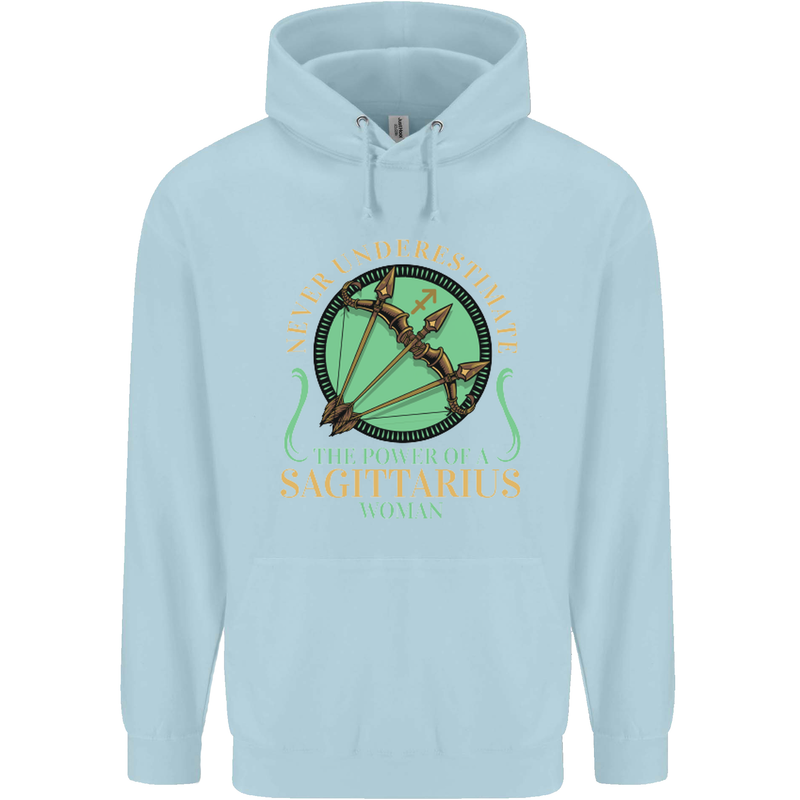 The Power of Sagittarius Woman Star Sign Childrens Kids Hoodie Light Blue