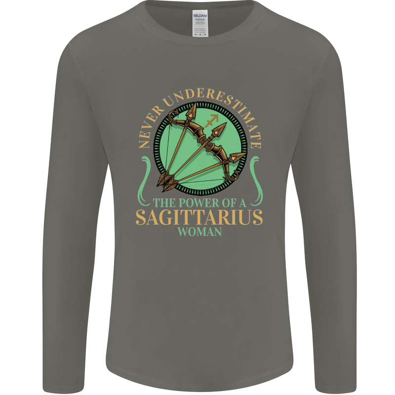 The Power of Sagittarius Woman Star Sign Mens Long Sleeve T-Shirt Charcoal