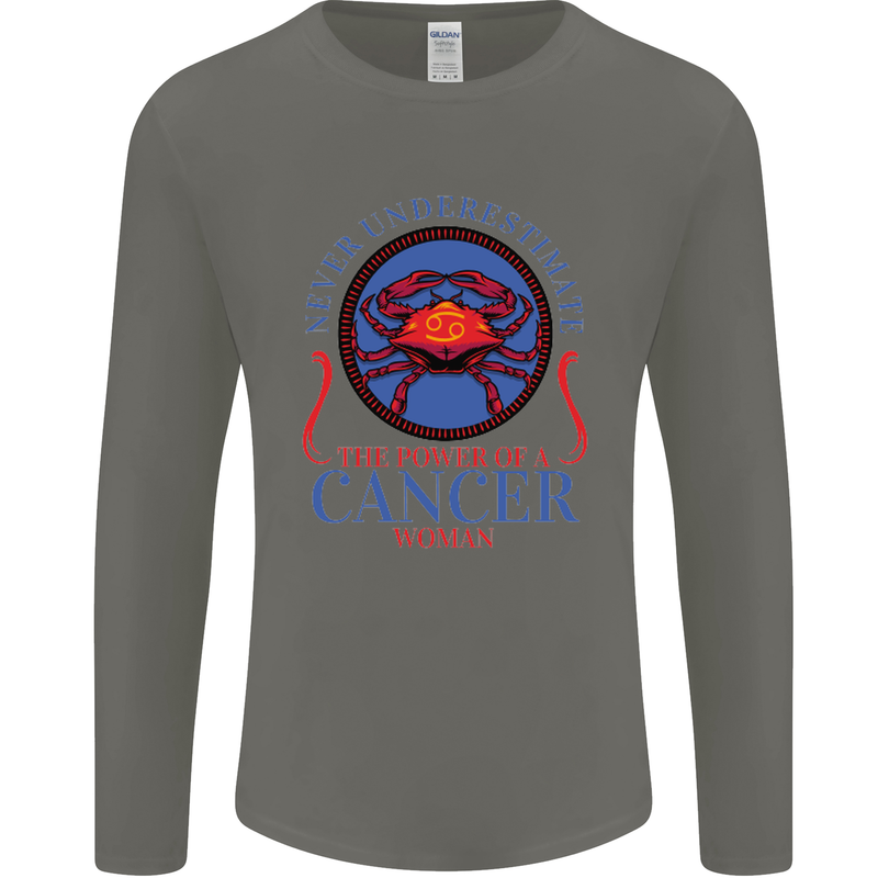 The Power of a Cancer Woman Star Sign Mens Long Sleeve T-Shirt Charcoal