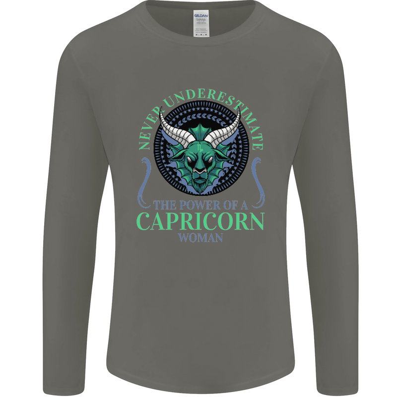 The Power of a Capricorn Woman Star Sign Mens Long Sleeve T-Shirt Charcoal