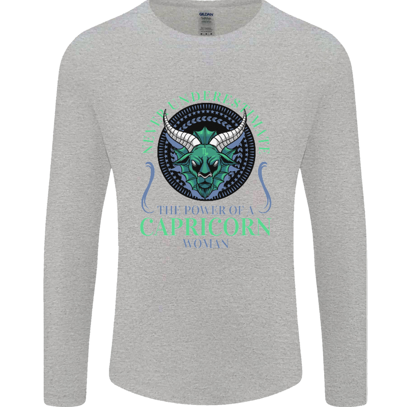 The Power of a Capricorn Woman Star Sign Mens Long Sleeve T-Shirt Sports Grey