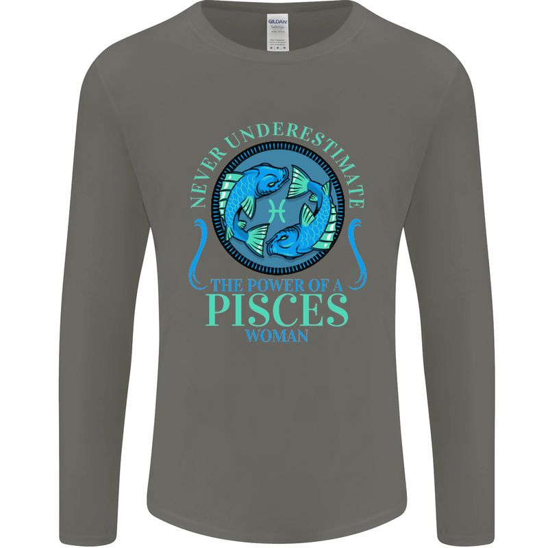 The Power of a Pisces Woman Star Sign Mens Long Sleeve T-Shirt Charcoal