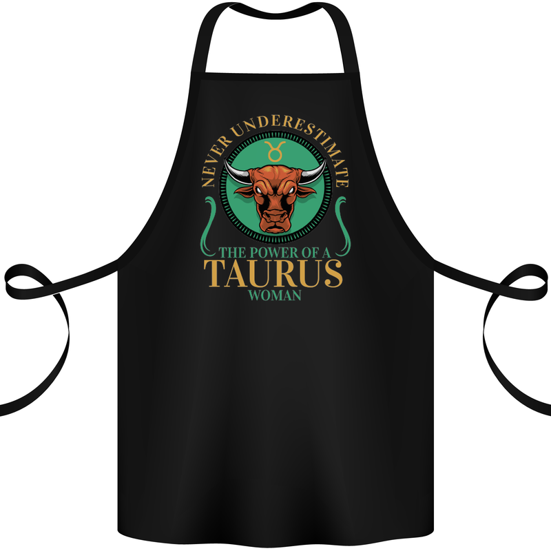 The Power of a Taurus Woman Star Sign Cotton Apron 100% Organic Black