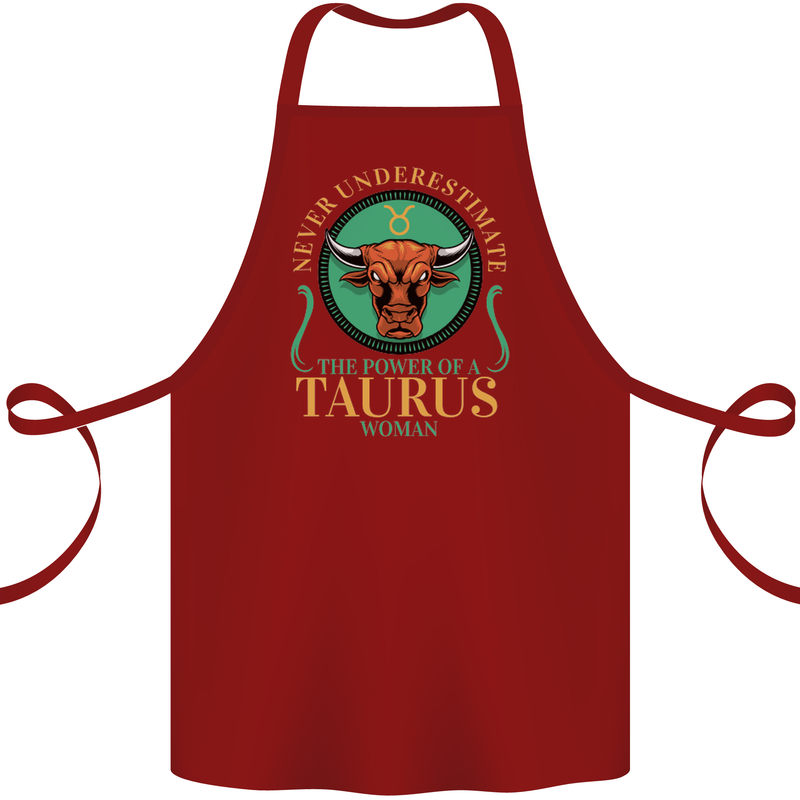 The Power of a Taurus Woman Star Sign Cotton Apron 100% Organic Maroon