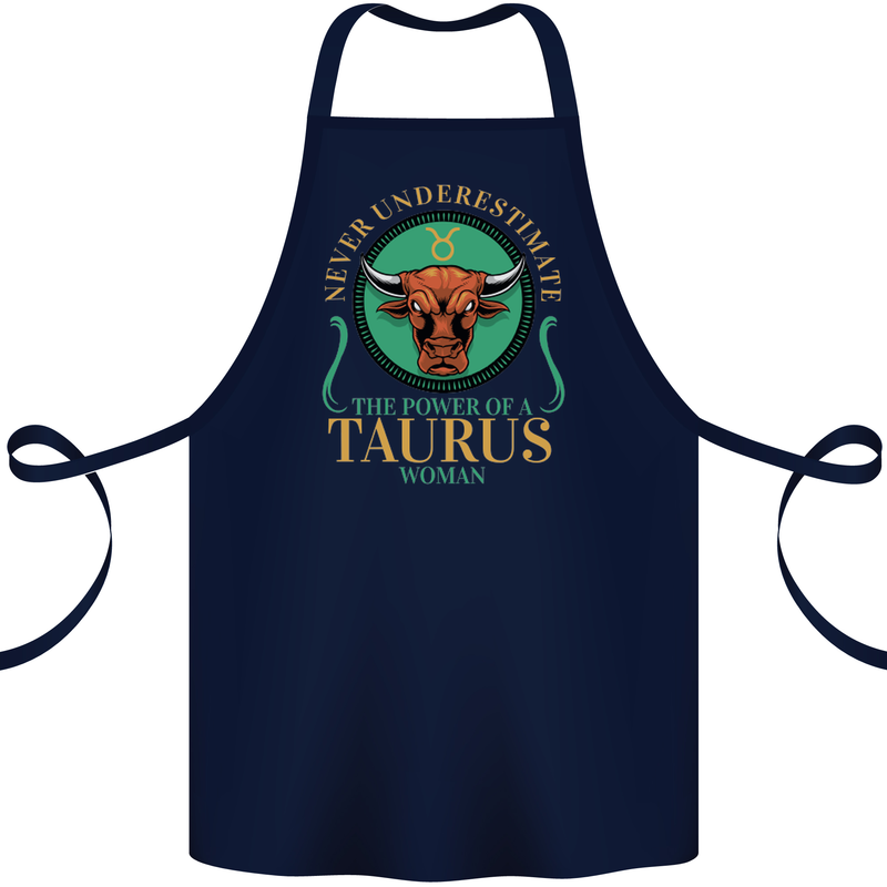 The Power of a Taurus Woman Star Sign Cotton Apron 100% Organic Navy Blue