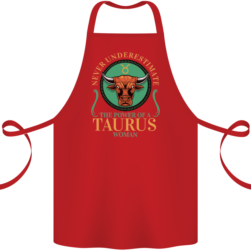 The Power of a Taurus Woman Star Sign Cotton Apron 100% Organic Red