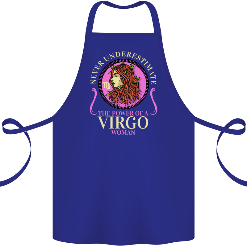 The Power of a Virgo Woman Star Sign Cotton Apron 100% Organic Royal Blue