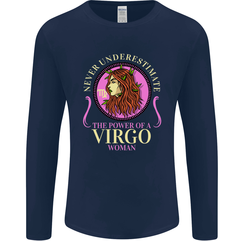 The Power of a Virgo Woman Star Sign Mens Long Sleeve T-Shirt Navy Blue