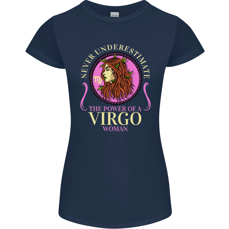 The Power of a Virgo Woman Star Sign Womens Petite Cut T-Shirt Navy Blue